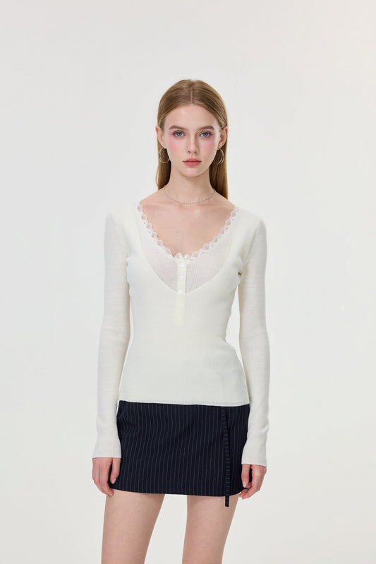 Soft Blush Lace Knit Top